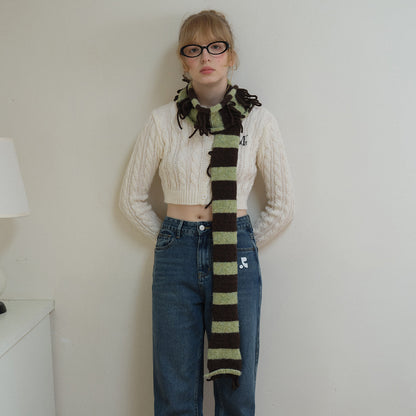 Handcrafted Striped Wool Blend Scarf for Women