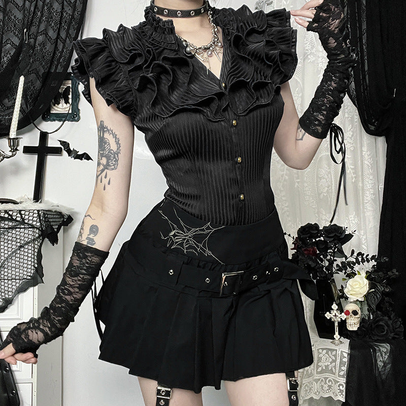 High-Waisted Black Pleated Mini Skirt for Edgy Style