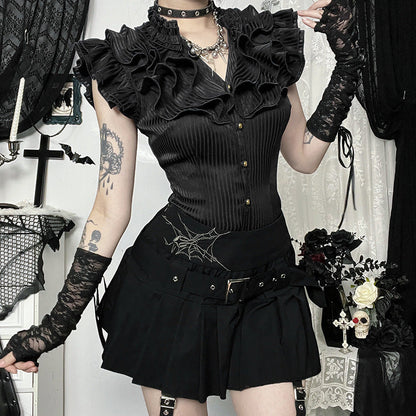 High-Waisted Black Pleated Mini Skirt for Edgy Style