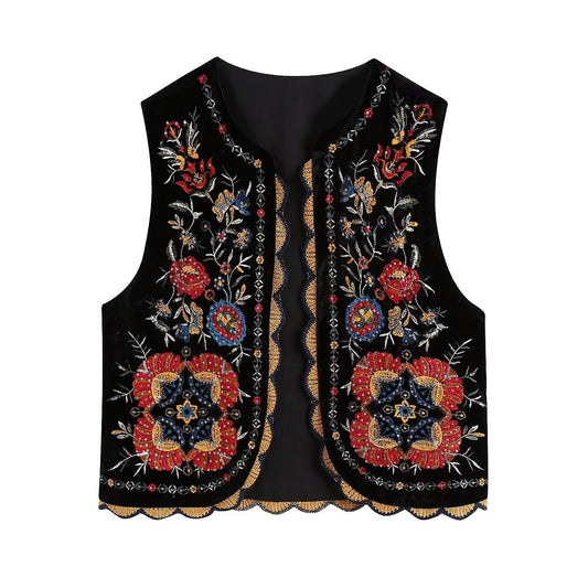 Vintage Flower EmbroideriesÂ Open Front Vest