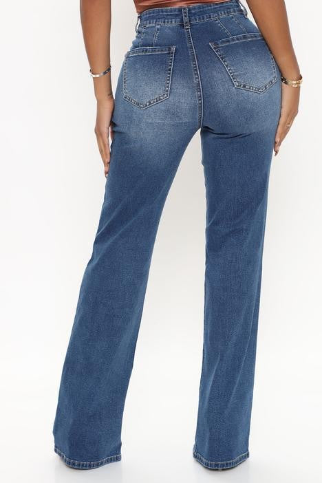High-Waisted Distressed Denim Straight Leg Jeans