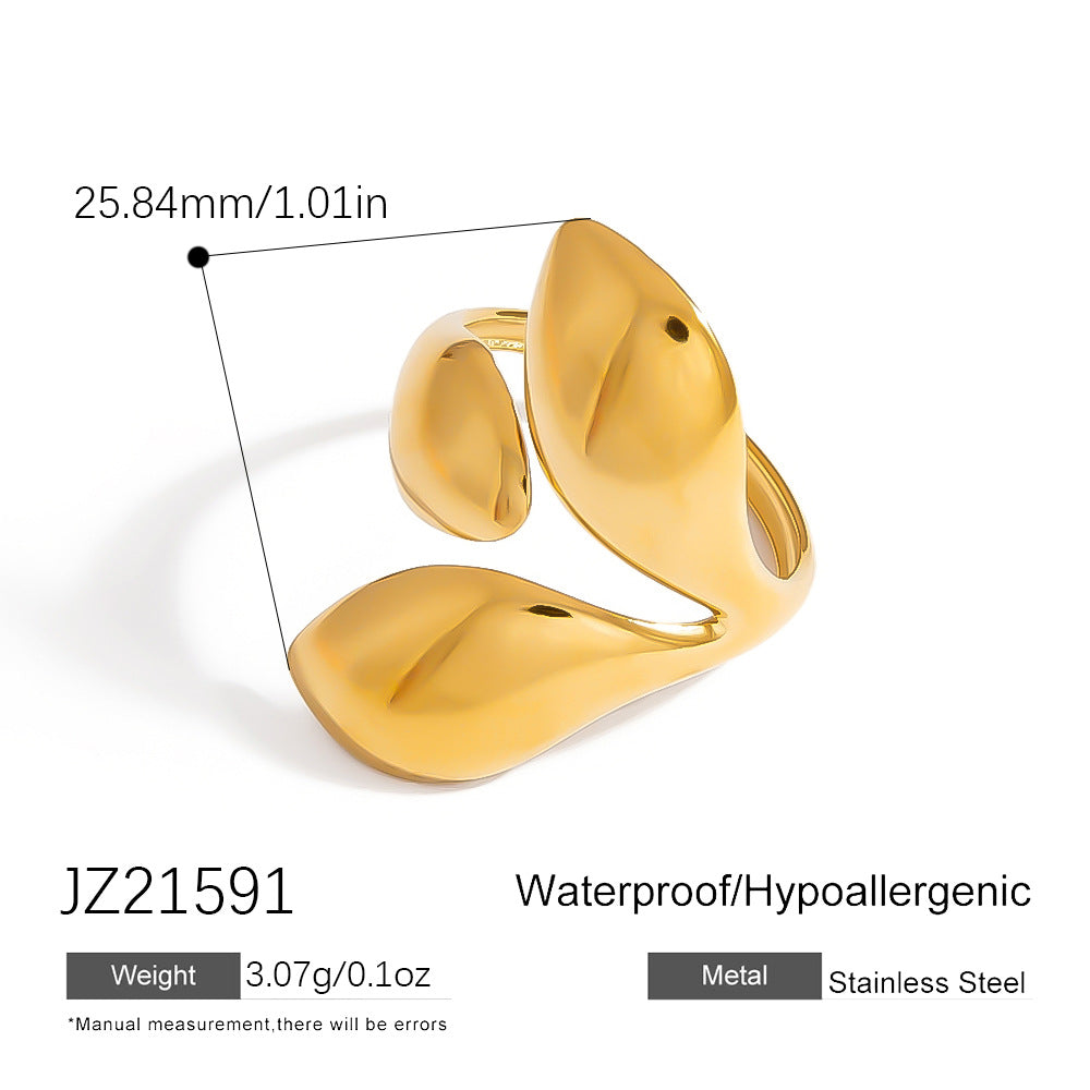 Luxury Gold Leaf Adjustable Ring Stainless Steel Fashion Ring