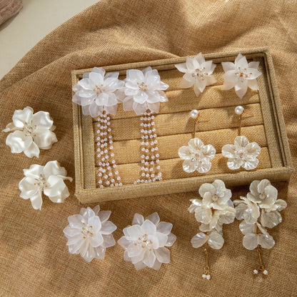 Fresh Camellia Drop Earrings With Imitation Pearls