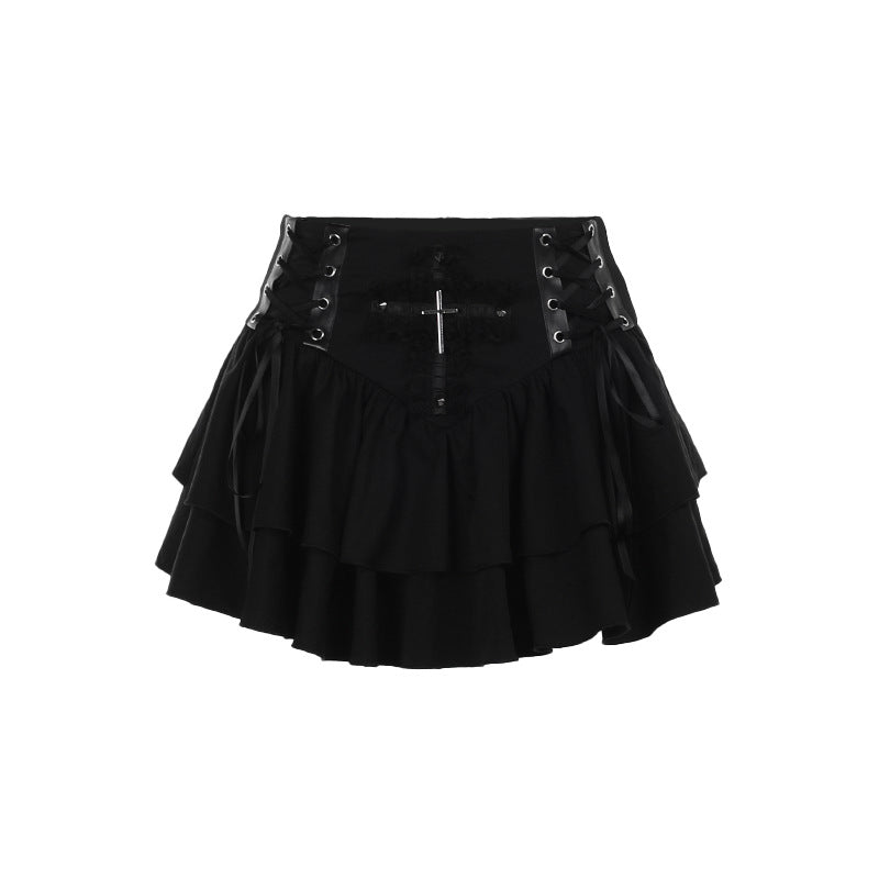 Summer Mini Skirt with Cross Pattern - Polyester Blend Casual Style