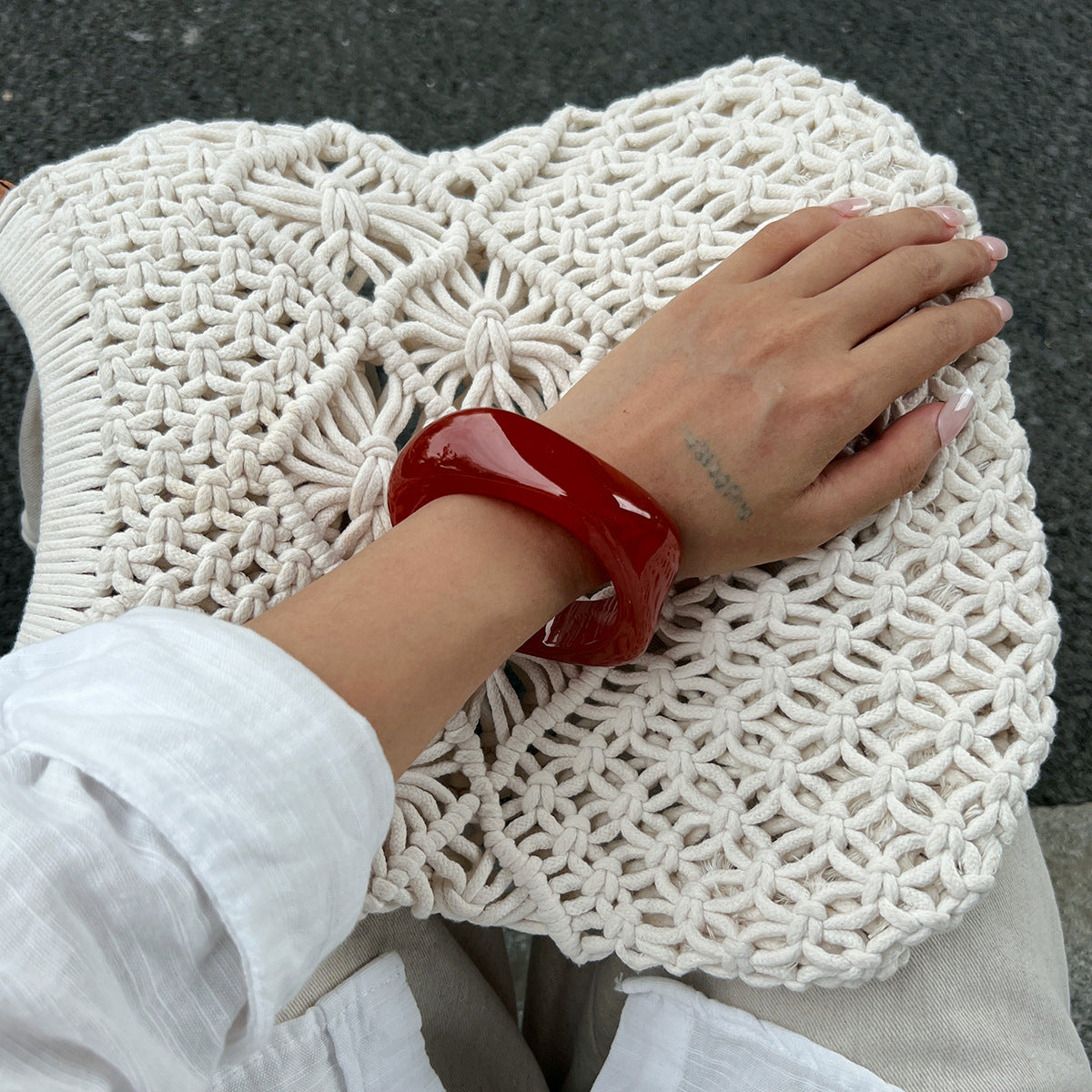 Vintage Ombre Semi-Transparent Resin Bracelet Stylish Irregular Polygon Stretchable Bangle