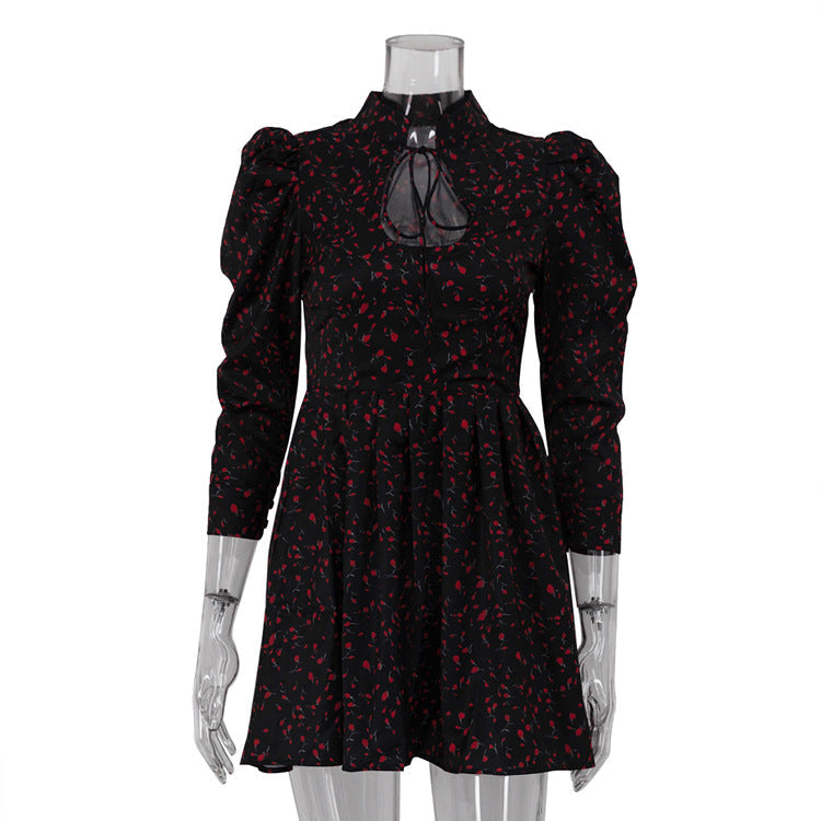 Floral Print Short Dress High Waist A-Line Dress
