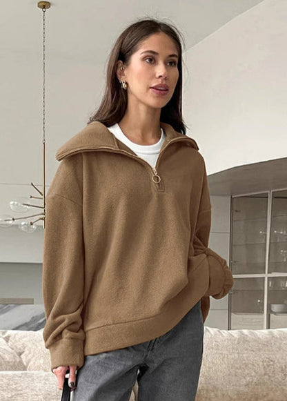 Fleece Quarter Zip Pullover With High Collar