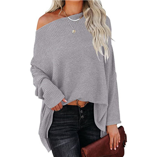 New Knitted Bat Long-Sleeved Solid Color Top Women'S