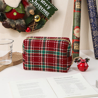 Vintage Christmas Plaid Snowflake Makeup Bag