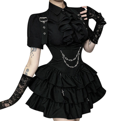 Black Ruffle Hem Dress Comfortable Summer Casual Style