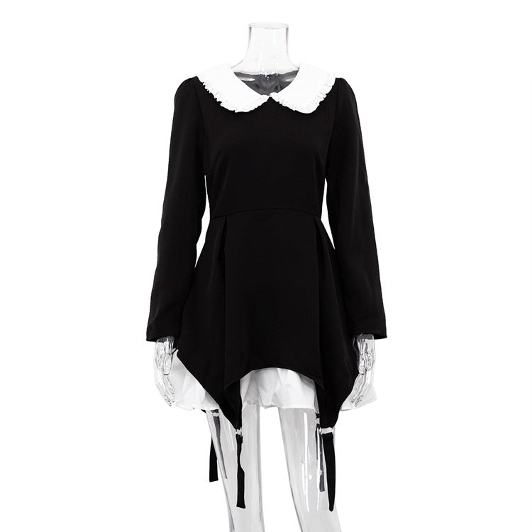 Chic French Style Long Sleeve Dress With Peter Pan Collar