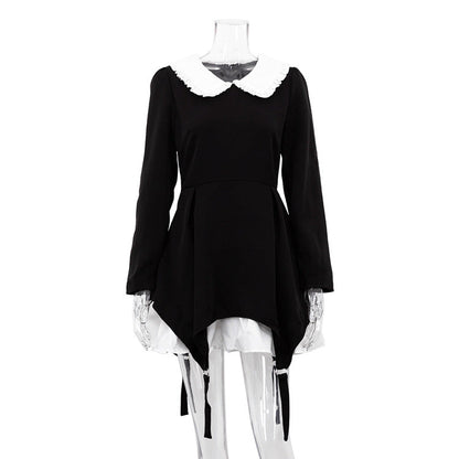 Chic French Style Long Sleeve Dress With Peter Pan Collar
