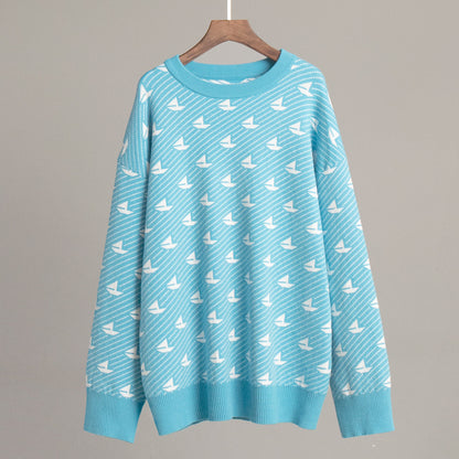 Casual Geometric Knit Sweater Comfortable All-Season Pullover