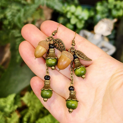 Bohemian Floral-Inspired Alloy Earrings with Unique Wood Bead Design