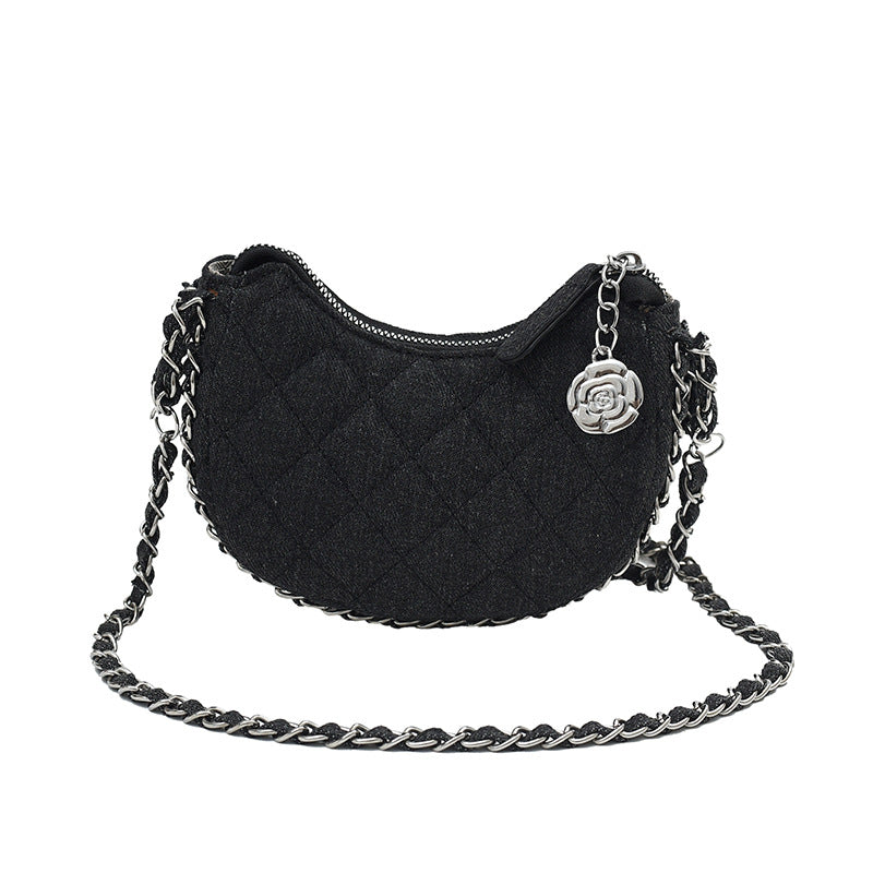 Fashionable Women's Denim Quilted Crossbody Bag