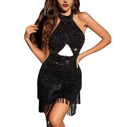 Sexy Backless A-Line Mini Dress With Sequins