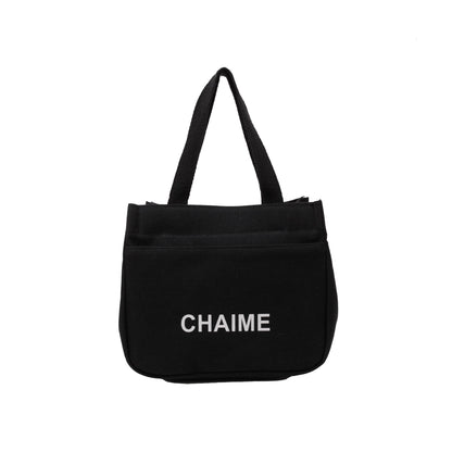 Stylish Canvas Tote Bag Double Zipper Large Capacity Work Lunch Bag