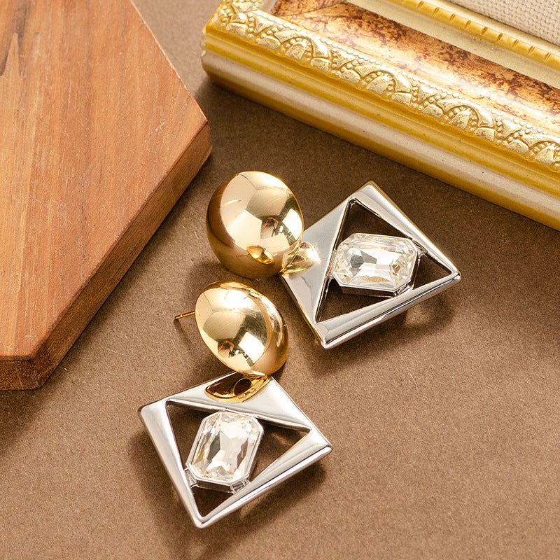 Geometric Crystal Drop Earrings For Women - Fashionable And Elegant