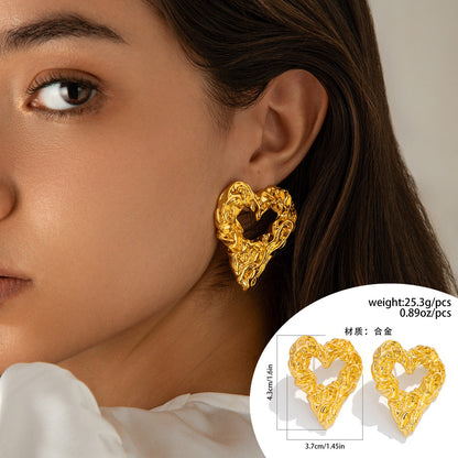Unique Liquid Lava Metal Heart Drop Earrings
