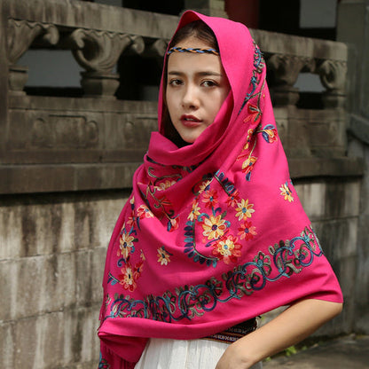 Thickened Imitation Cashmere Embroidered Scarf Shawl Dual-Purpose Autumn And Winter Warmth, Large Size High-End Retro National Style