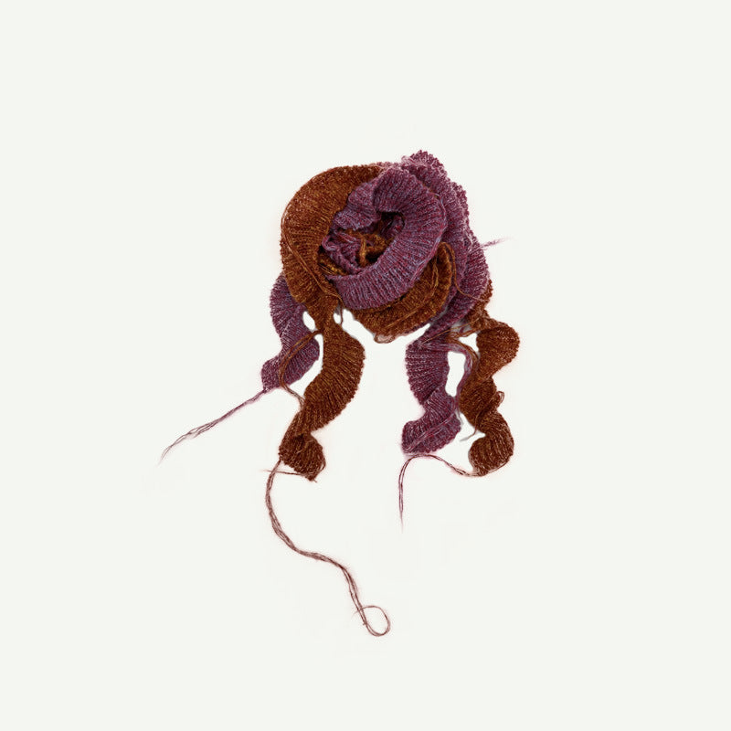 Spiral Knit Handmade Scarf with Ruffled Edge Dual-Color Design