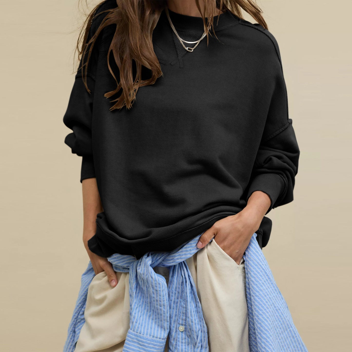 Casual Pullover Sweatshirt for Women - Loose Fit - Street Style
