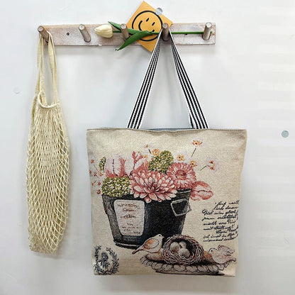 Large Capacity Tote Bag with Golden Embroidery Creative Pattern