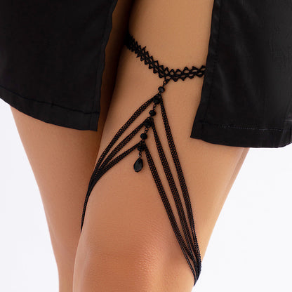 Sexy Rhinestone Elastic Thigh Chain For Women With Personality Pearl Beach Leg Accessory