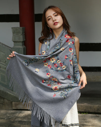 Thickened Imitation Cashmere Embroidered Scarf Shawl Dual-Purpose Autumn And Winter Warmth, Large Size High-End Retro National Style
