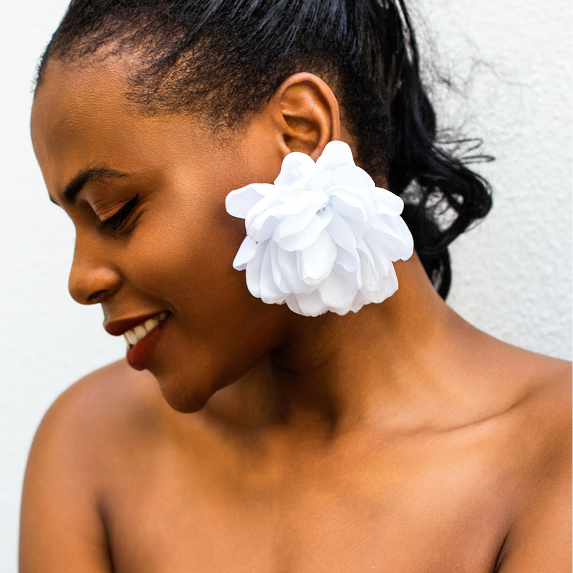 Exaggerated Floral Fabric Earrings Stylish Women'S Accessories