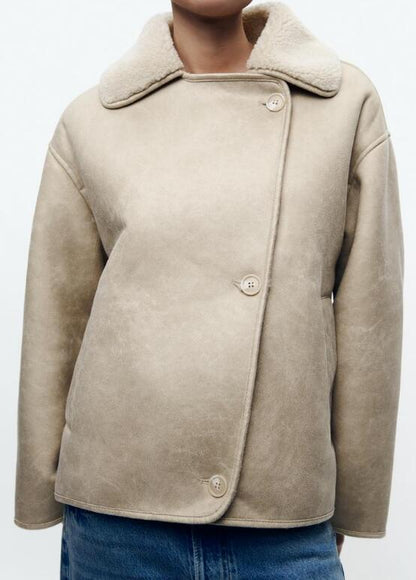 Oversized Plush Faux Suede Winter Coat