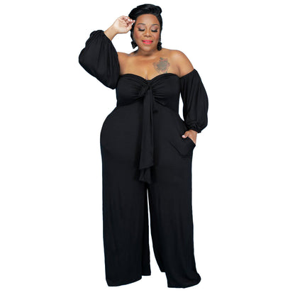 Solid Color Strapless Jumpsuit Loose Fit
