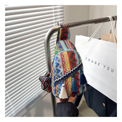Ethnic Style Fringed Crossbody Bag Casual Soft Fabric