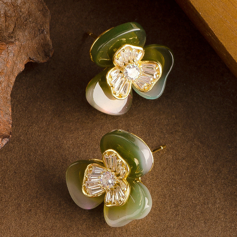 Flower Zircon Stud Earrings For Women 鈥?Elegant Floral Design