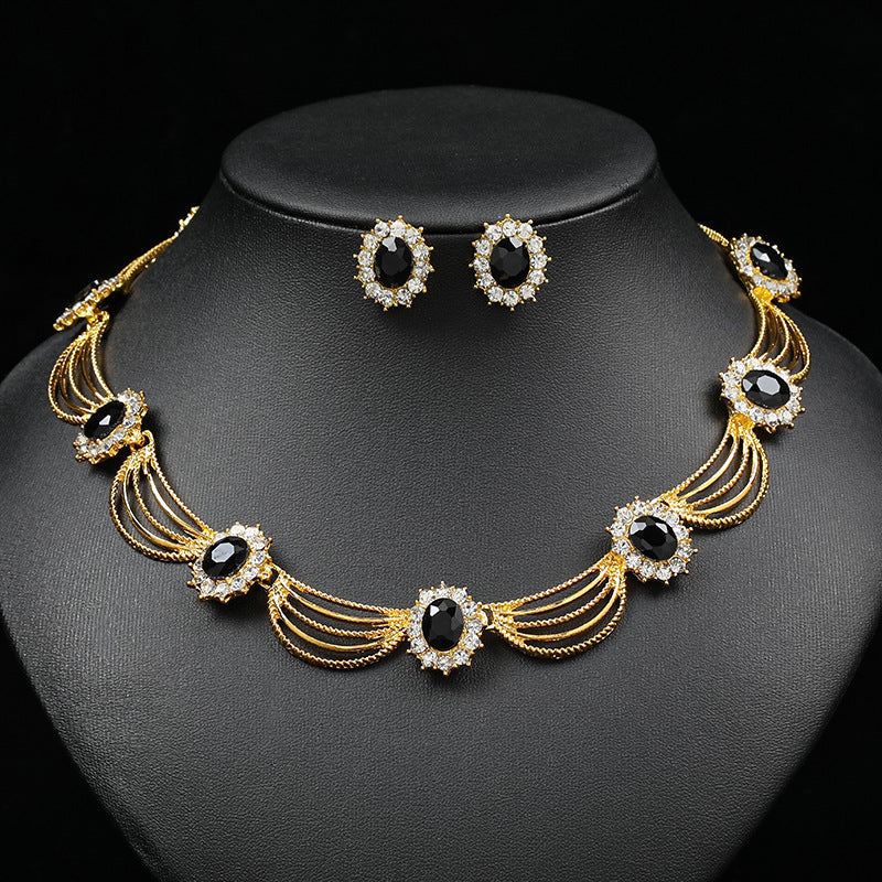 Artistic Retro Gemstone Necklace and Earring Set