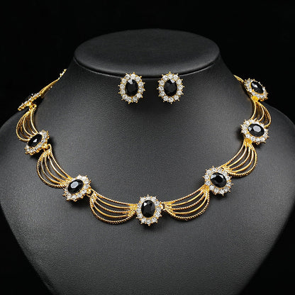Artistic Retro Gemstone Necklace and Earring Set
