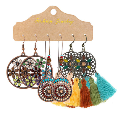 Bohemian Tassel Earrings Set Vintage Style Fashion Jewelry