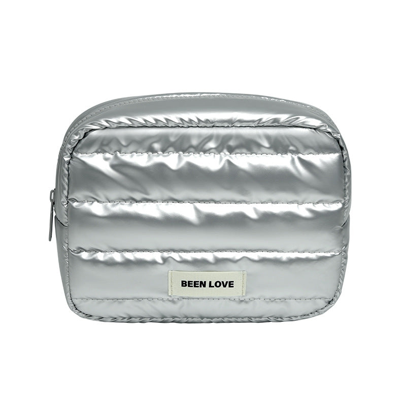 Solid Color Puffer Portable Cosmetic Bag