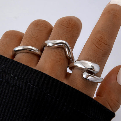 Geometric Metal Lava Line Open Ring Set - 4 Pieces
