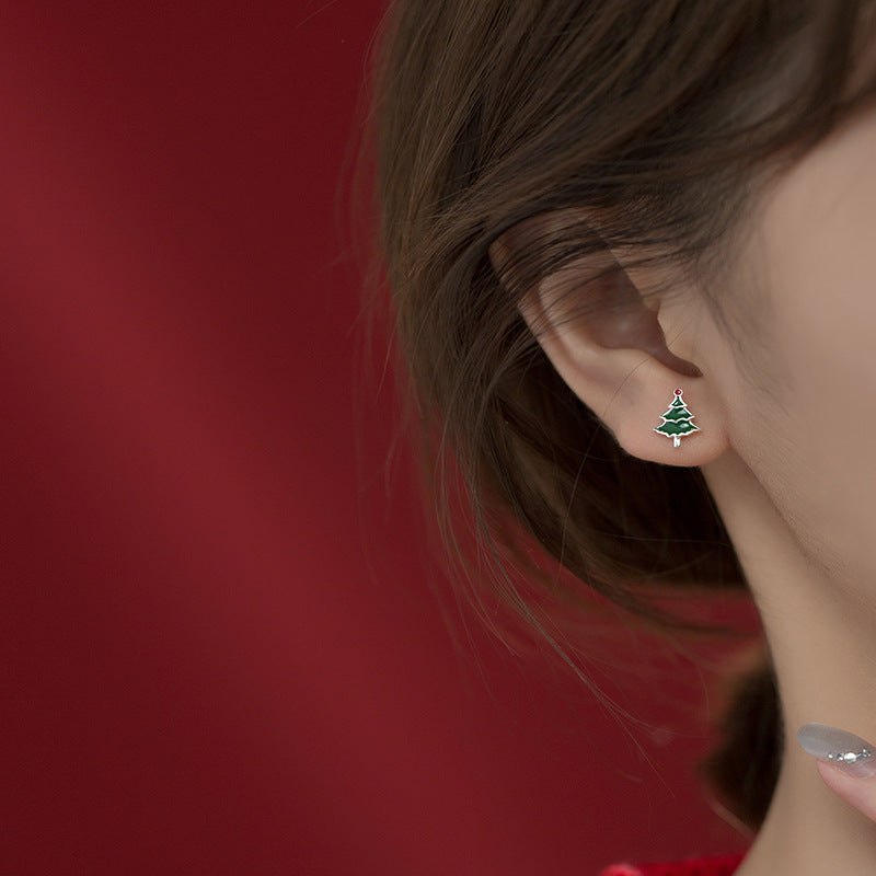 Asymmetrical Christmas Tree Snowflake Stud Earring