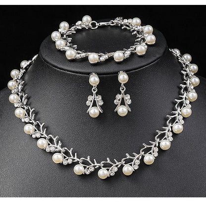 Pearl Necklace and Earring Set Elegant Alloy Jewelry for Bride