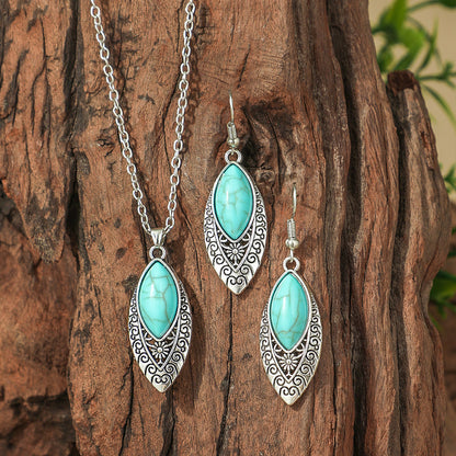 Bohemian Geometric Earrings and Necklace Set with Turquoise Accents
