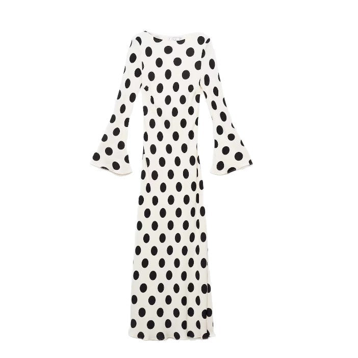 Polka Dot A-Line Dress for Women - Trendy Casual Long Sleeves