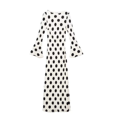 Polka Dot A-Line Dress for Women - Trendy Casual Long Sleeves