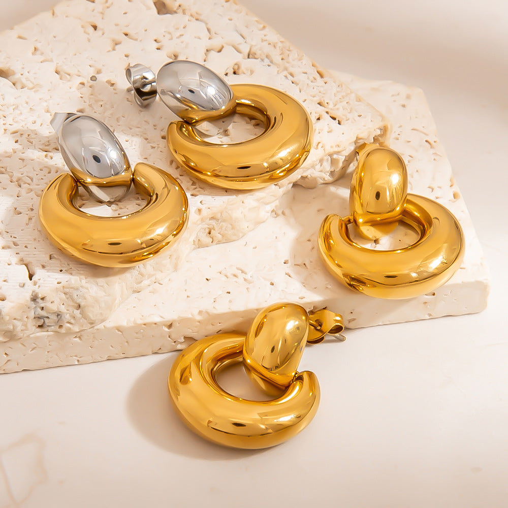 Geometric Circle Stainless Steel Earrings Gold Silver Contrast Style