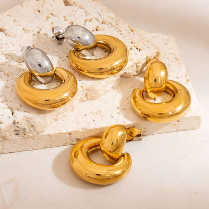 Geometric Circle Stainless Steel Earrings Gold Silver Contrast Style