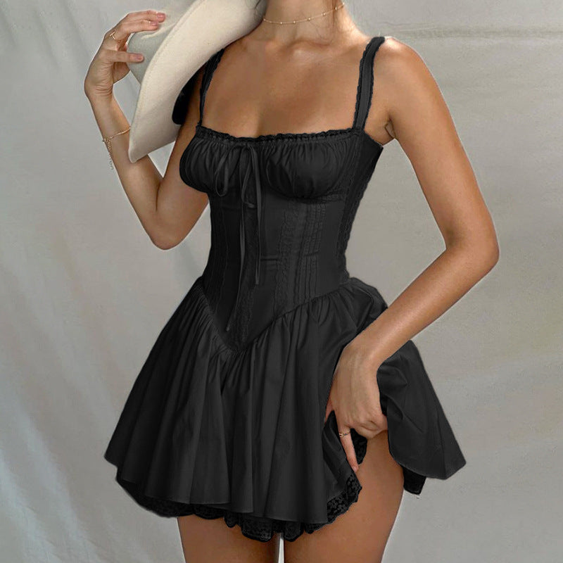 Sexy Lace Splice Backless Spaghetti Strap Dress