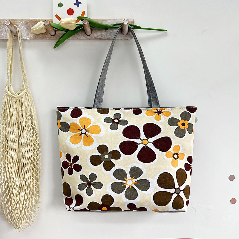 Large Capacity Canvas Tote Bag with Floral Print