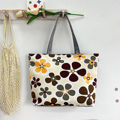 Large Capacity Canvas Tote Bag with Floral Print