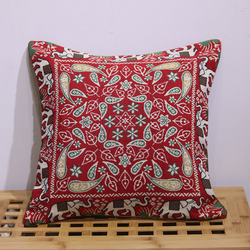 Double Side Embroidered Elephant Cotton Linen Pillowcase Sofa Back, Bedside Cushion Cover
